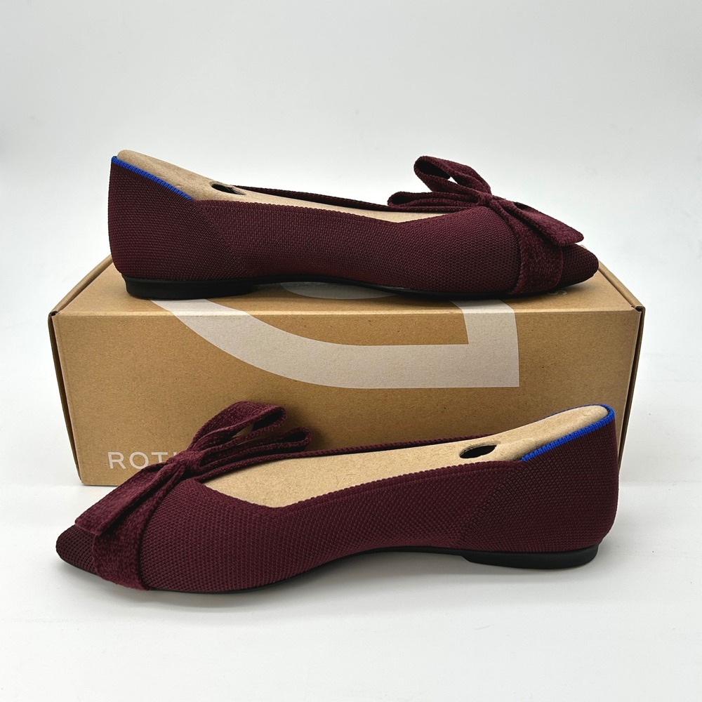Rothy's The Bow Point II Womens Flats Sz 7.5 Syrah Burgundy Sustainable Knit NEW - Picture 2 of 7